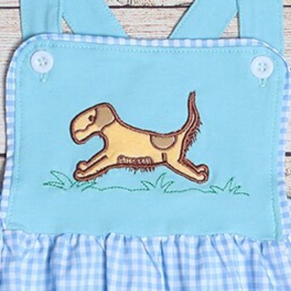 Boutique Puppy Dog Baby Boyse Blue Bubble Romper - Picture 2 of 2